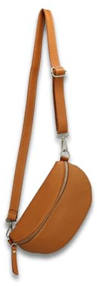 ADEL Bauchtasche Damen Echtleder Sandy Handgemachte Umhängetasche Crossbody Bag mit Stilvollem Verstellbarem Ledergurt 2 Fächer Stylische Schultertasche Made in Italy Tasche (Camel Braun)
