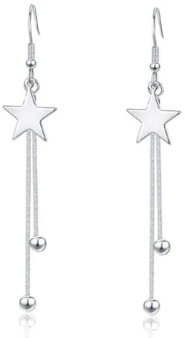 HZAOPZE 1 Paar Sternformige Ohrhänger aus 925er Sterling für Mädchen und Frauen, hypoallergen, lange Quasten