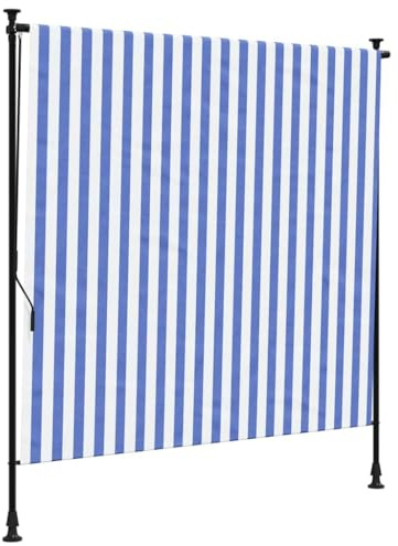 vidaXL Außenrollo, Senkrechtmarkise mit Kurbel, Einziehbar Sichtschutz für Terrasse Balkon, Sonnenschutzrollo, Blau Weiß 150x270cm Stoff Stahl