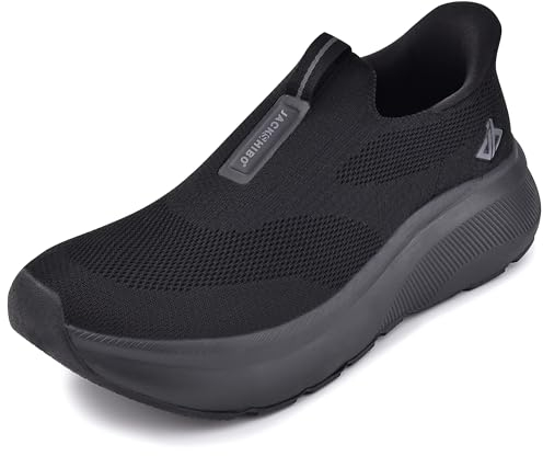JACKSHIBO Hände frei Slip in Herren Schuhe Slip on Sneakers Fußbogenstütze Orthopädische Schuhe Memory Foam Walkingschuhe Mit Weite Zehenbox Nullabsatz Sohlen,Schwarz,43 EU