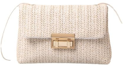Fokroin Damen Strandtasche - Häkeltasche Stroh, Beige Sommer Clutch für Hochzeitsfeier, Reisen und Urlaub