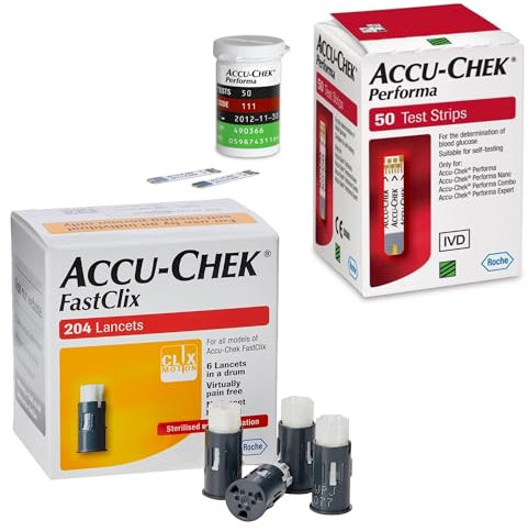 Accu Chek FastClix Lancets + Accu Chek Performa Test Strips | Preloaded 204 Lancet Pack + 50 Test Cassette Bundle | Saver Pack | Bundle by MG Living