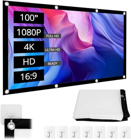 QWORK® 100 Inch Projector Screen, 16: 9 HD Foldable Projection Screen, Anti-wrinkle Projector Screen with Accessories, for Indoor and Outdoor Use