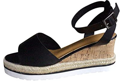 Platåsandaler damer eleganta, sandaletter kilklack romerska sandaler lackläder sommarsandaler spänne sandaler blockklack pendlare skor sommar strandskor Slingback platåskor, svart, 39 EU