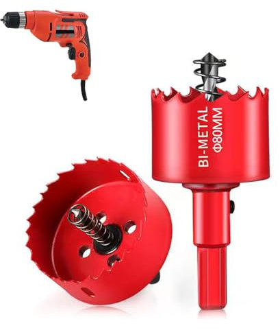 Scie cloche GARHWAL HSS M42 Bi-Métal 80 mm - Avec Adaptateur et Foret de centrage - Idéale pour bois, plastique, cloisons sèches, contreplaqué et métaux - Profondeur de coupe jusqu'à 32 mm