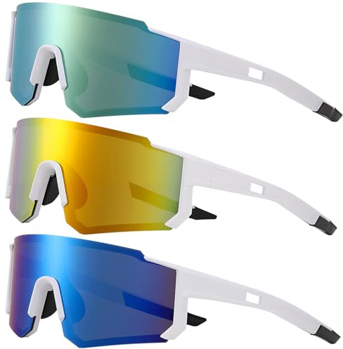 Utensilsto Paquete de 3 gafas de ciclismo rápidas UV 400, gafas deportivas para hombres y mujeres, bicicleta de carretera, esquí, rave, correr, actividades al aire libre (blanco)