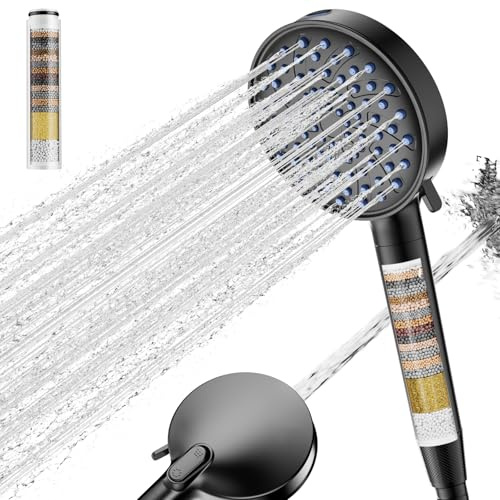 Cobbe Hard Water Filter Shower Head with 20 Stage Filter, High Pressure Shower Heads and Hose, 7 Spray Modes, Powerful Built-in Power Wash for Remove 99% of Chlorine, Reduces Dry Itchy Skin, Black