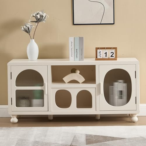 chairus Aparador Auxiliar con Puertas de Vidrio Mueble de Almacenamiento de Salón, Aparador Entrada Vitrina Expositora con Armarios Cerrados para Sala de Estar/Habitación, Blanco