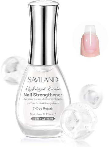 SAVILAND Nail Strengthener: 15ml Clear Nail Polish Strengthener for Weak & Damaged Nails with Castor Oil & VE 7-Day Repair Nail Hardener Extra Strong and Growth for Nail Growth Treatment