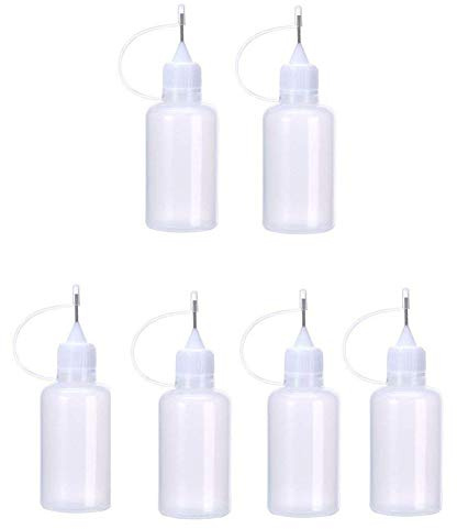 Stylebest 6 St 30 Ml Limflaskor, Nålapplikator för Quillingpapper, med Rostsäker Metallspets, återanvändbara Tvättbara Klämbara Plastflaskor (Vit)