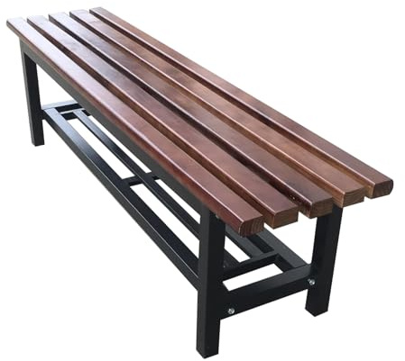 Banco de jardín para exteriores, banco de almacenamiento para baño, vestuarios, carga máxima de 500 kg, banco de patio marrón para parque y patio, 150 cm de largo