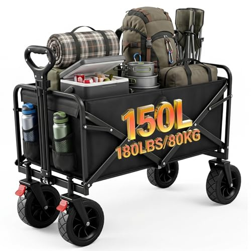 Palawano 150L Festival Trolley on Wheels, Folding Camping Wagon for Beach