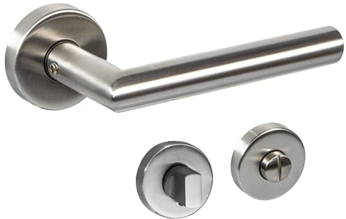 Gedotec Drückergarnitur Edelstahl matt gebürstet [WC-Badezimmer] 1x Tür Beschläge Rund-Rosette I Türgriffe Innentüren L-FORM I Türklinke für Türstärke 35 – 47 mm | Türbeschlag Set