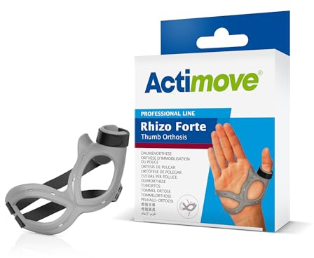 Actimove Rhizo Forte - Orthèse d'Immobilisation du Pouce pour la Rhizarthrose, le Pouce du Skieur, la Polyarthrite Rhumatoïde, les Entorses - Main Gauche - Gris, Taille S