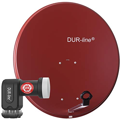 DUR-line MDA 80 Rot - Digiatale 4 Teilnehmer Satellitenschüssel Komplett-Anlage mit +Ultra Quad - LNB [Camping, Astra 19,2°, DVB-S/S2, Full HD, 4K, 3D]
