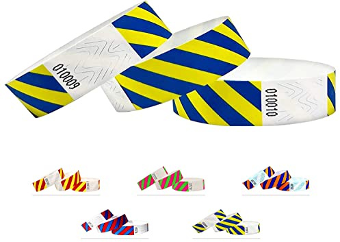 Qubiband Tyvek armband - randiga - 500-pack - 3/4 tum Tyvek armband för evenemang (blå-gul, 500-pack)