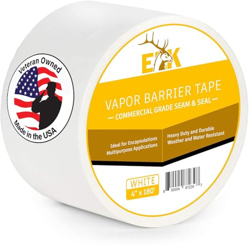 ELK Vapor Barrier Tape - 4” x 180ft - PE 7mm Polyethylene Seam Tape - Moisture Barrier Seam & Seal for Crawlspace Encapsulations or Waterproof Marine Tape - White