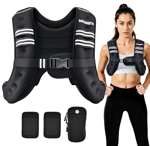 PACEARTH Weighted Vest,4lb/6lb/10lb/12lb/16lb/20lb/25lb/30lb Weight Vest with Reflective Stripe, Body Weight Vests Adjustable for Men, Women Workout, Strength Training, Running, Walking, Jogging