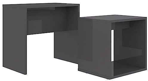 vidaXL Couchtisch Set Beistelltisch Satztisch Sofatisch Kaffeetisch Wohnzimmertisch Teetisch Nachttisch Hochglanz-Grau 48x30x45cm Holzwerkstoff