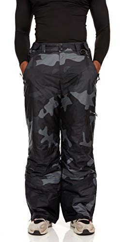 Arctic Quest Herren-Skihose, wasserdicht, Softshell-Snowboard-Hose, Outdoor, Wandern, Reißverschluss, winddicht, warm, Schwarz Camouflage, X-Large