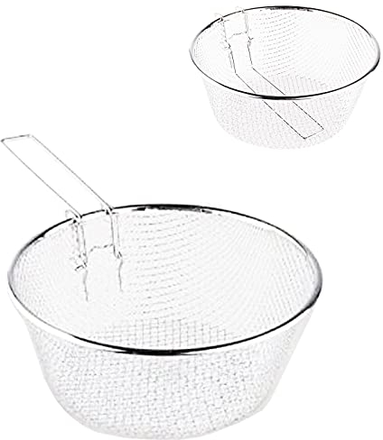 Tradineur - Cestillo freidor y escurridor de acero inoxidable, de 26 cm de diámetro y 9 cm de alto. Cesto para realizar labores de cocina y repostería. Malla para usar en cocina.