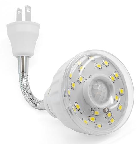 ShopN5 LED Motion-Activated Directional Rotating Flexible Sensor Dusk to Dawn Night Light AC Outlet Plug-in Wall Stair Lamp Indoor 360° Bedroom Hallway Stairway Garage Basement Corridor
