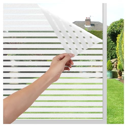 LEMON CLOUD Pellicola Privacy per Finestre Autoadesiva Senza Colla Static Cling Stripe Pellicola Decorativa Smerigliata per Finestre Glass Film Anti UV 44,5x400cm Motivo a Strisce
