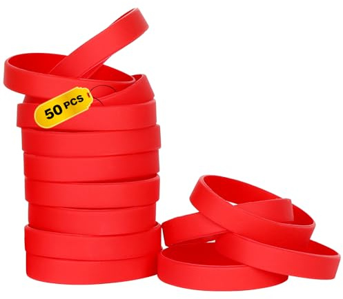 THXIY 50 st silikonarmband armband, tomma gummiarmband elastiska universella armband gummi grossist armband band bulk för vuxna män kvinnor röd