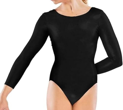 BOOM Prime Girls Leotard Basic Long Sleeve Ballet Dance Leotard Kids Stretch Gymnastics Bodysuit Tops (Black, 7-8 years)