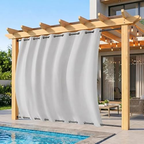 Rosnek Rideau Extérieur Imperméable Grand Format pour Pergola et Terrasse, Rideau Occultant Thermique et Coupe-Vent avec Double Œillets Haut et Bas pour Jardin Balcon(H 274 x L 254 cm, Blanc)