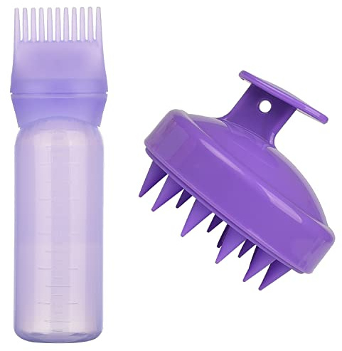 MFUOE Flacon applicateur avec peigne à racines avec brosse de massage du cuir chevelu, brosse de shampooing, teinture des cheveux et outils de traitement du cuir chevelu (violet)