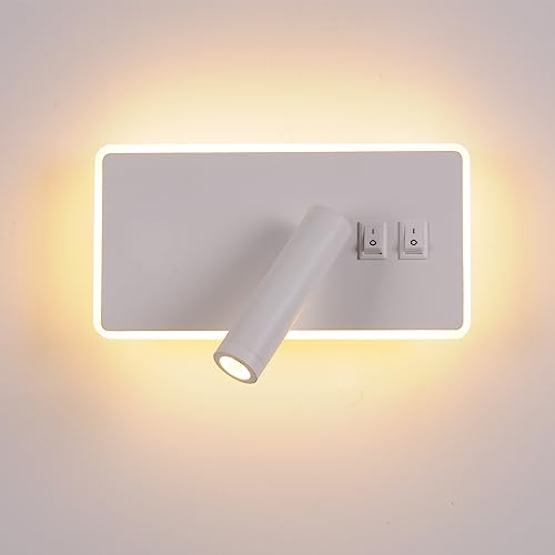 AIRTWESD Applique da comodino orientabile LED Lampada da Parete camera da letto Faretto da camera da letto luce per la lettura (3W + 9W 3000k)
