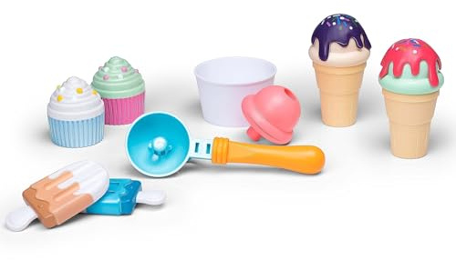 Eddy Toys Lot de 13 Jouets pour crème glacée - Interchangeable - avec Pelle à crème glacée - Couleurs joyeuses