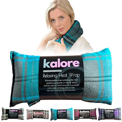 Wheat Bags Microwavable Neck and Shoulder Wrap - Unscented Heat Bags Microwavable for Body Relaxation - Tartan Cotton Fabric & UK Wheat Heat Bags Microwavable Compress by Kalore - Turquoise