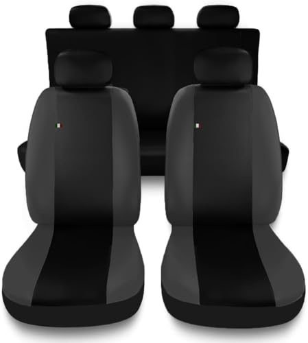 Susy Shop Coprisedili Auto Compatibili Per Panda, Set Fodere Anteriori Posteriori,Schienale Posteriore Diviso 50 e 50, Lavorazione MADE IN ITALY (Nero/Grigio Scuro)