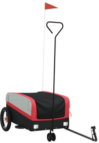 vidaXL Bike Trailer, Kids Bicycle Cargo Trailer with Tow Bar, Child Bike Trailer, Bike Cart, Bicycle Wagon, Black and Red 66.1 lb Iron