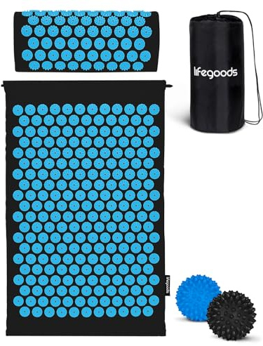 LifeGoods Esterilla de acupresión con cojín – Esterilla de acupresión – Esterilla de acupresión + – Esterilla de acupuntura – Alfombrilla de masaje – Espalda – Esterilla de púas – Esterilla de Faquir