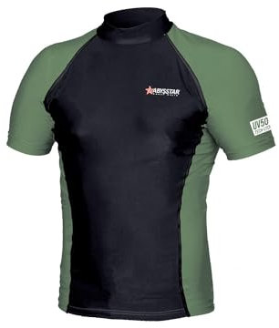 Abysstar Herren Maglia Uomo Protettiva Con Maniche Corte In Lycra Uv 50+ Rash-Guard-Shirt, schwarz/grün, L-XL