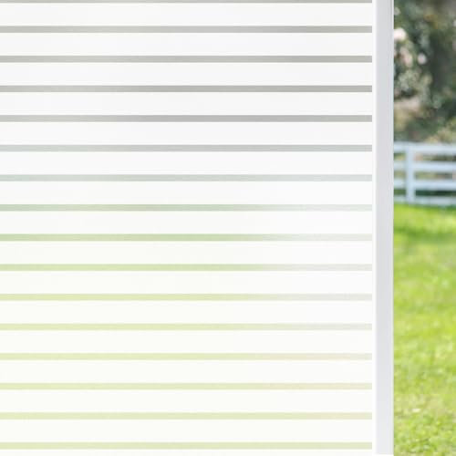 dktie Fensterfolie Blickdicht Sichtschutzfolie Fenster Milchglasfolie Einfaches Linienmuster Statisch-Haftend Aufkleber ohne Klebstoff Wiederverwendbar Geeignet für Zuhause, Firma, Laden 44.5x200cm