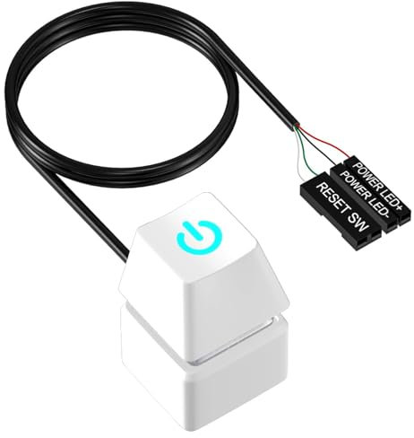 Colexy Computer Netzschalter, PC Einschaltknopf Extern, Computer Desktop Schalter mit LED Licht, 1,8 M Verlängerungskabel, Ersatz von PC (Weiß)