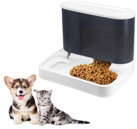 Distributeur automatique de nourriture et d'eau 2 en 1 pour chat - Distributeur d'eau et d'alimentation par gravité pour petits chiens, chiots, chats, animaux domestiques (bleu foncé)