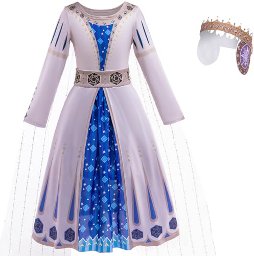 TRACYCY Déguisement Amaya avec Couronne Fille Cosplay Reine Amaya Maxi Ballerine Robe à Cape Fancy Dress Up Halloween Noël Carnaval Anniversaire Fête Costume pour Enfant Age 3-15 Ans