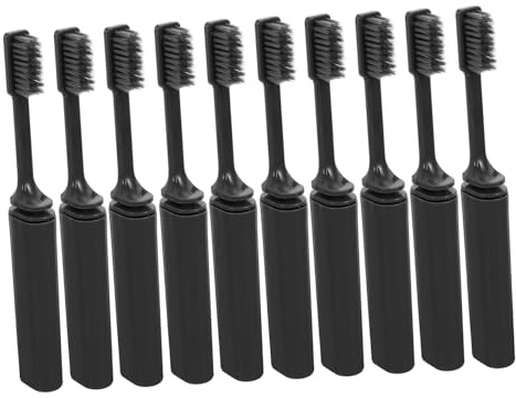 Hoement Cepillo de Dientes de Viaje Plegable Negro 10 Piezas Set Compacto Portátil Cerdas Suaves Resistente al Polvo para Higiene Bucal Diaria Uso en Viaje y Camping