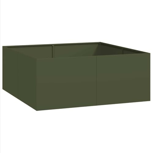 vidaXL Pflanzgefäß Olivgrün 100x100x40 cm Stahl, Pflanzschale, Garten-Garten-Pflanzkübel, Outdoor-Pflanzgefäß, Hochbeet, Pflanzgefäß, Blumenkasten