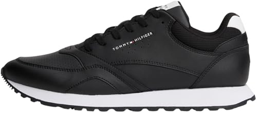 Tommy Hilfiger Uomo Sneakers Running New Eva in Pelle, Nero (Black/White), 43