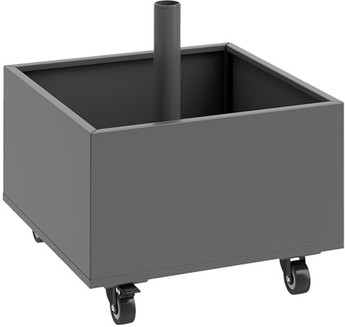 Outsunny Pied de Parasol carré 2 en 1, Support Parasol avec Roues universelles et Trous de Drainage, Base de Parasol Remplissage Sable, bac à Fleurs, 50 x 50 x 46 cm, Gris foncé