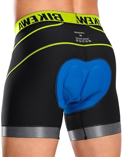 Bikewa Men's Cycling Underwear with Anti-Slip Leg Grips 4D Padded Bike Shorts MTB Liner for Bicycle Biking Riding(Black/Green,L)