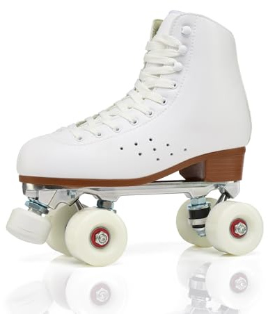 XNEOPP Patines 4 Ruedas De Mujer Adultos, Material De Microfibra Patines Derby De Rodillos De Doble Fila Clásicos, Profesionales De Roller Derby para Niñas Y Niños Interiores