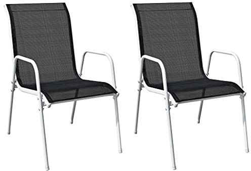 ULUYYUC Lot 2 Chaises de Jardin Empilables Noir Gris 51 x 66 x 88 cm en Acier Poudré et Textilène Robuste Design Contemporain pour Terrasse Camping Salle à Manger et Balcon