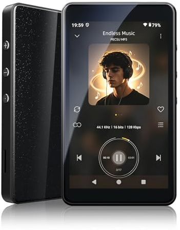 PECSU Android 14 MP3 Player for Kids with Parental Control, Eye-Care Mode, 4 Touch Screen MP4 Music Player with Spotify, Play Store, Amazon Music, Audible, Libby, 2000mAh (Glossy Black)